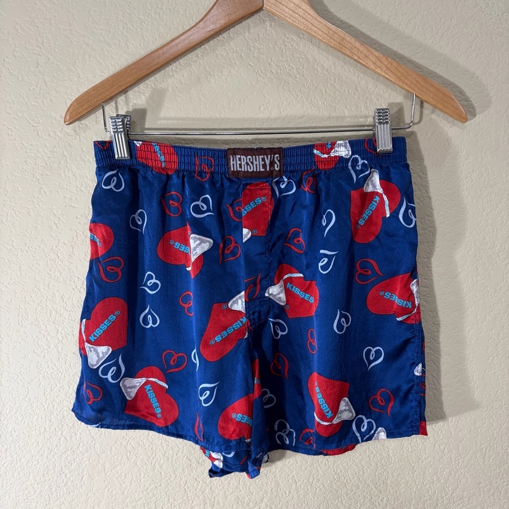 Luxury 100% Silk Mens Boxer Blue Hersey’s Sz M Vintage Cute Holiday Romantic